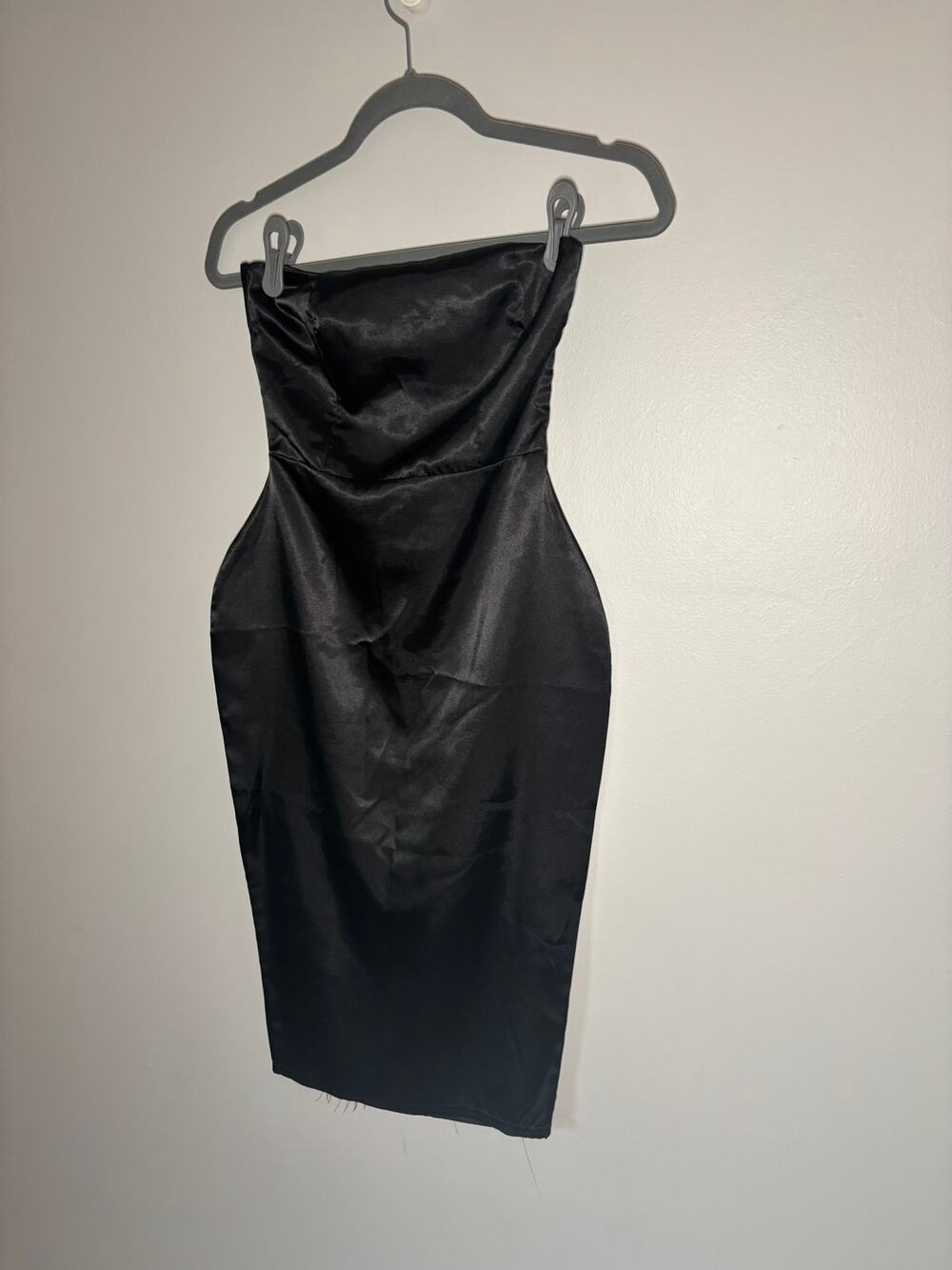 PrettyLittleThing black satin strapless ruched back bodycon mini dress Womenswea